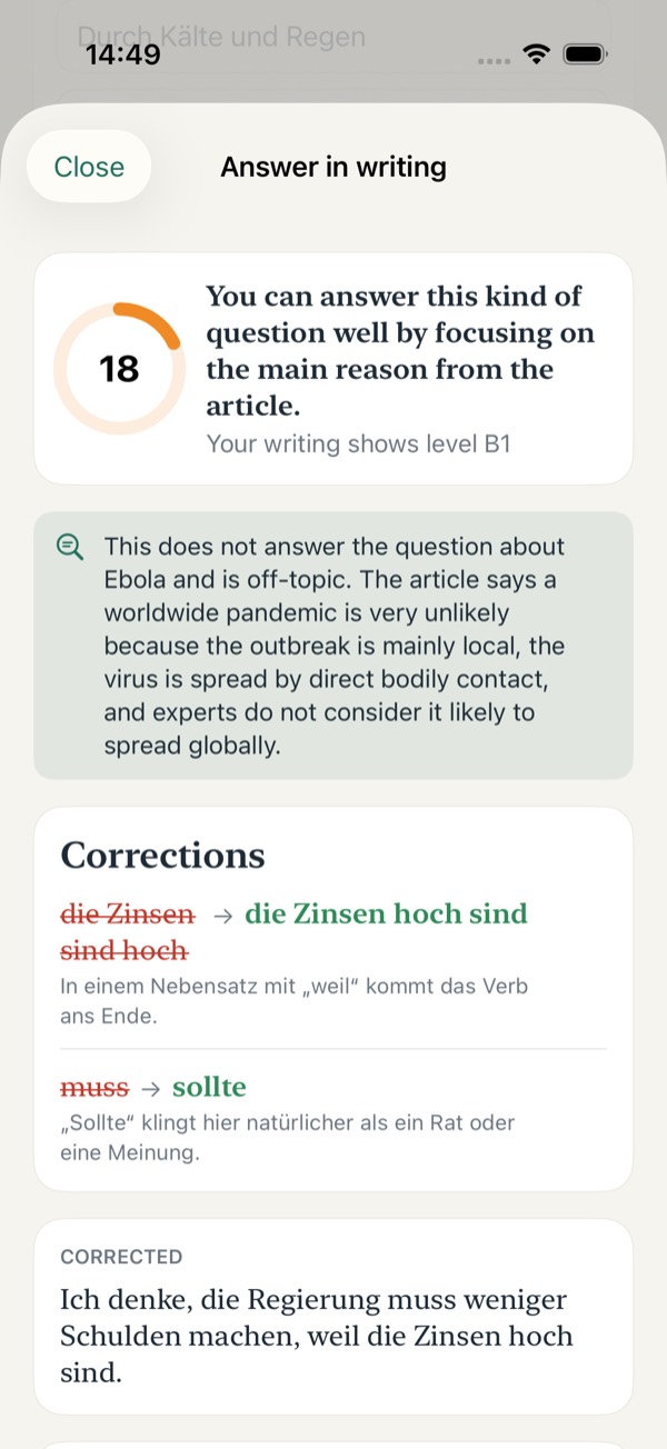 Writing feedback with corrections